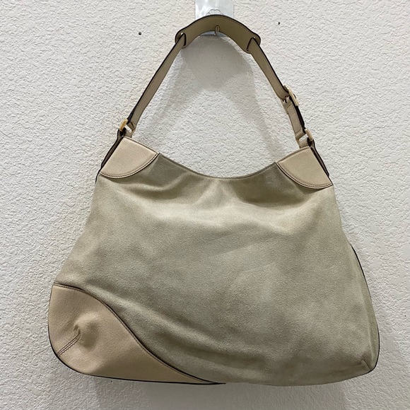 Vintage Authentic GUCCI Hasler Horsebit Suede Pale Green/Beige Large Hobo Bag - Picture 13 of 16